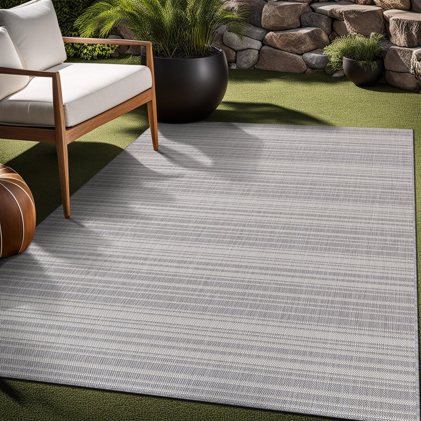 Luul Home Stripe Outdoor Rug 5x7 Washable Outside Carpet for Indoor Patio Porch Waterproof Easy Cleaning Non Shedding Area Rugs Gray 5 x 7