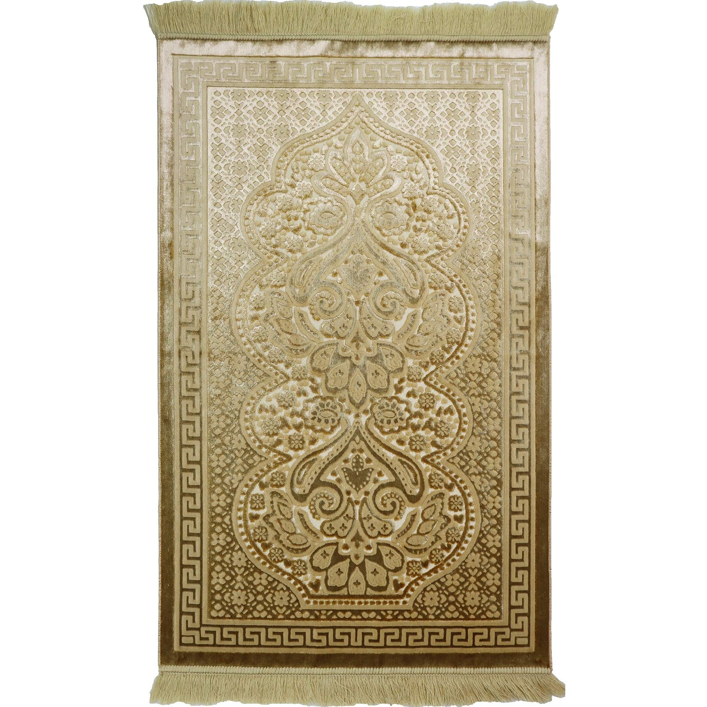 Modefa Luxury Velvet Prayer Rug with Prayer Beads | Soft Elegant Muslim Turkish Janamaz Sajada Carpet for Men and Women | Plain Solid Prayer Mat Ramadan Eid Gift - Paisley (Golden Yellow)