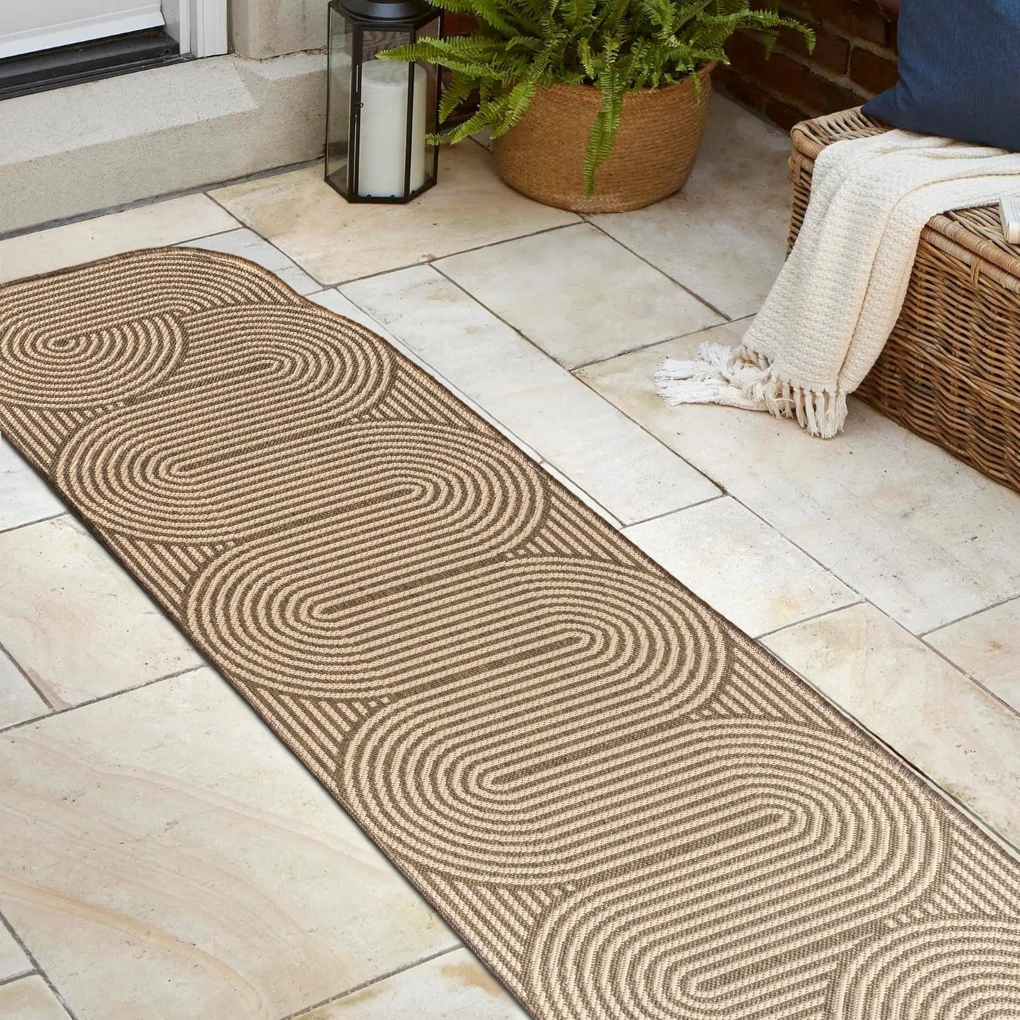 JONATHAN Y Geometric Arch Stripe Indoor Outdoor Runner Rug 2X8 Beige/Brown, Margot Modern for Backyard, Patio, Porch, Easy-Cleaning, High Traffic, Pet-Friendly, Non-Shedding (SHP201A-28)