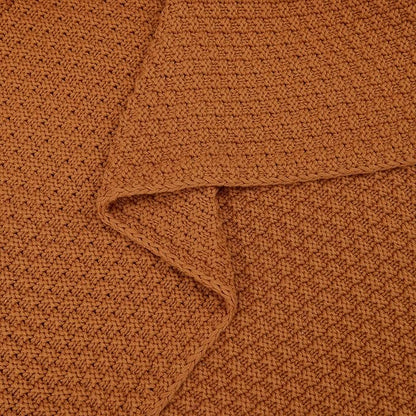Longhui bedding Burnt Orange Knitted Throw Blanket for Couch, Soft, Cozy Machine Washable 100% Cotton Sofa Knit Blankets, Heavy 4.0lb Weight, 60 x 80 Inches, Laundry Bag Included