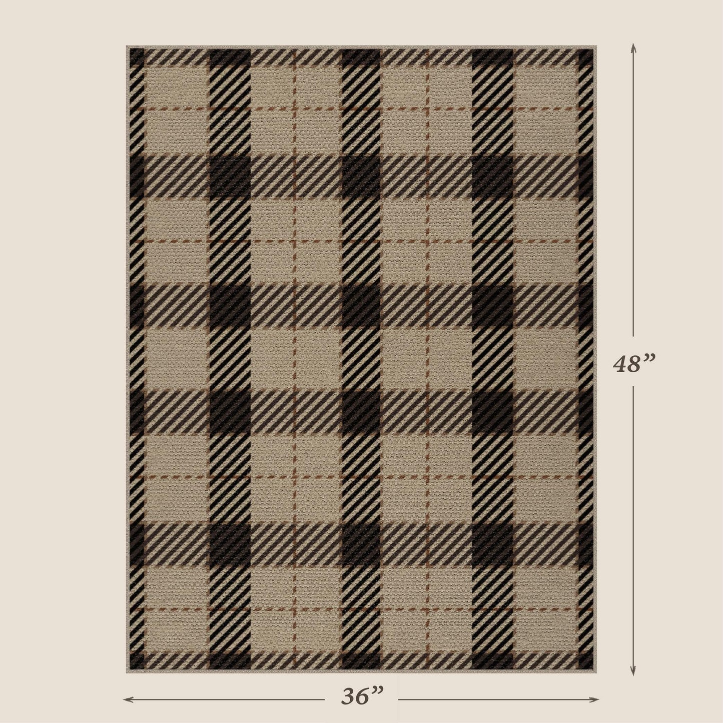 3x4 Entryway Door Mat Indoor – Washable Non Slip Small Rug for Front Door, Kitchen Sink, Mudroom, Garage Entry, Low Profile Easy Clean Farmhouse Plaid Floor Mat