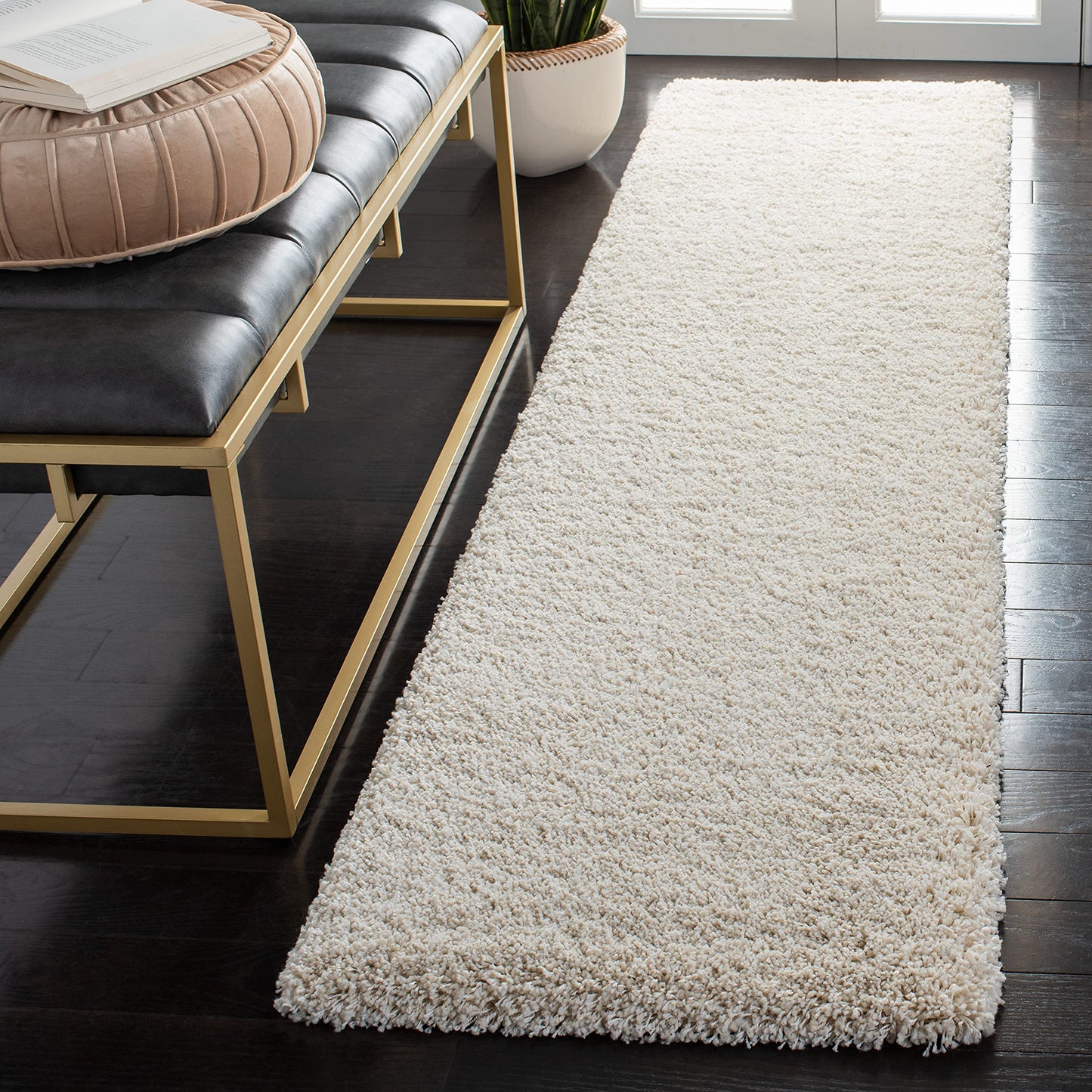 SAFAVIEH Milan Shag Collection Runner Rug - 2' x 6', Ivory, Solid Design, Non-Shedding & Easy to Clean, Plush Thick Pile, Ideal for Hallway, Foyer, Bedroom (SG180-1212)