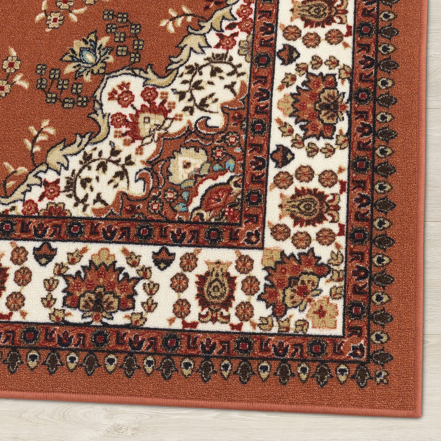 Antep Rugs Alfombras Oriental Traditional 5x7 Non-Skid (Non-Slip) Low Profile Pile Rubber Backing Indoor Area Rugs (Rust Brown, 5' x 7')