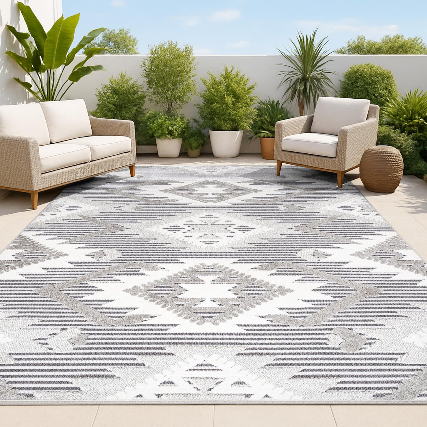 JONATHAN Y Neutral Diamond Kilim Indoor Outdoor Area Rug 3X5 Gray/White/Black, Sumak High-Low Pile for Backyard, Patio, Porch, Easy-Cleaning, High Traffic, Pet-Friendly, Non-Shedding (SBH107B-3)