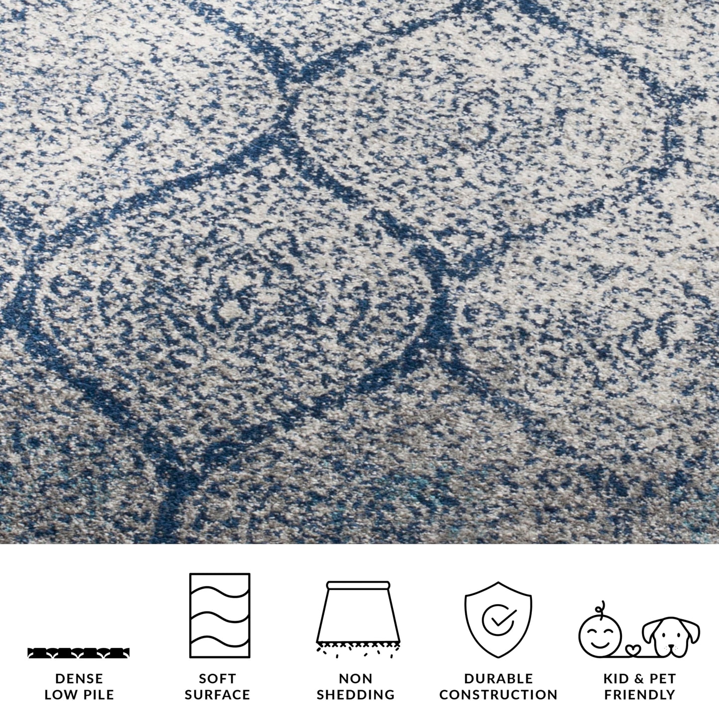 SAFAVIEH Madison Collection Area Rug - 4' Square, Navy & Silver, Glam Ogee Trellis Distressed Design, Non-Shedding & Easy Care, Ideal for High Traffic Areas in Living Room, Bedroom (MAD604G)