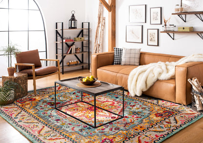 SAFAVIEH Area Rug 8x10 - Phoenix Collection - Large - Turquoise & Beige, Boho Oriental Medallion Design, Non-Shedding & Easy Cleaning, Ideal for Living Room, Bedroom, Office, Dining Space (PHX153K)
