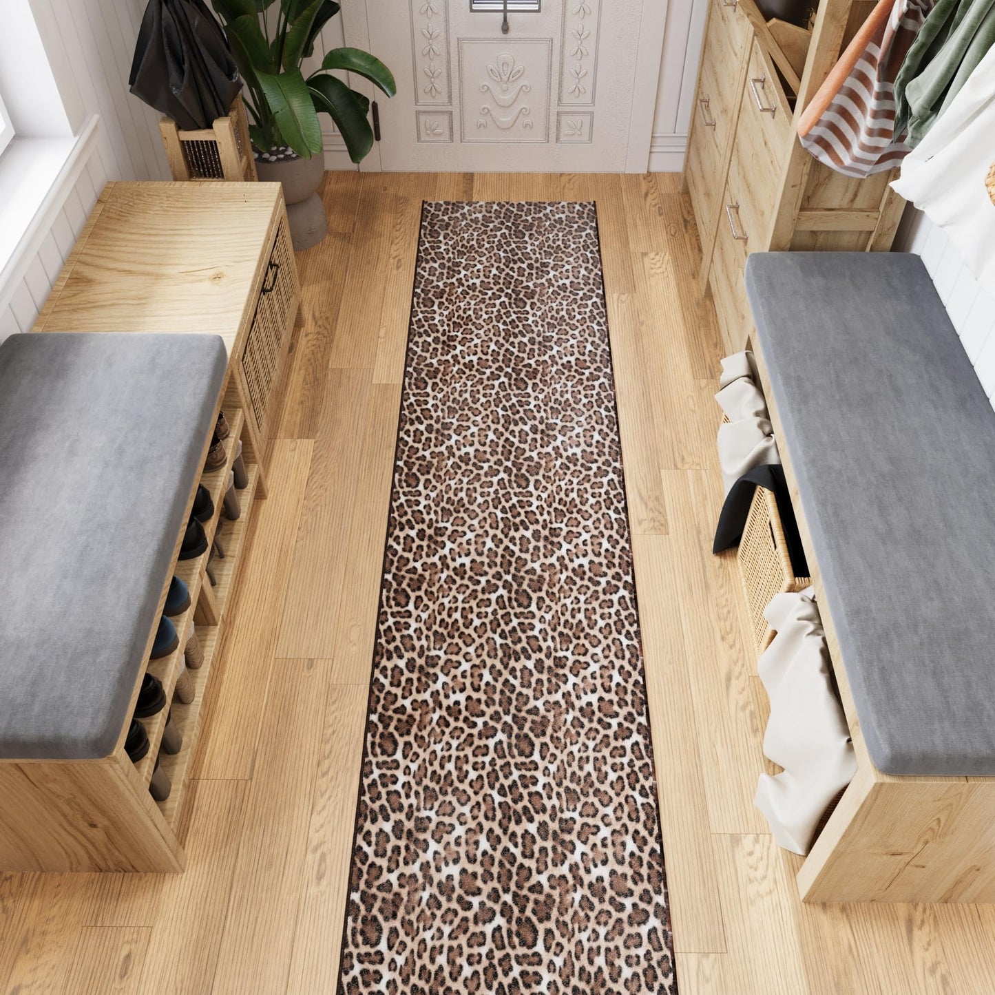 Ottomanson Kitchen Runner Rug 1'10.5" x 6' – Machine Washable Soft Non-Slip Rug, Quick Dry Low Pile Carpet for Kitchen, Bathroom & Entryway, Leopard Print Brown