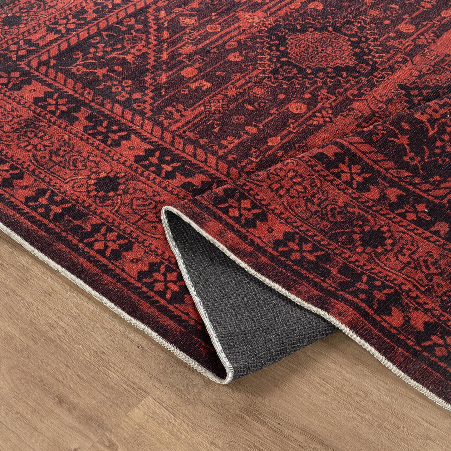 Bloom Rugs Washable Non-Slip 5' x 7' Rug - Red Traditional Bordered Area Rug for Living Room, Bedroom, Dining Room, and Kitchen - Exact Size: 5' x 7'