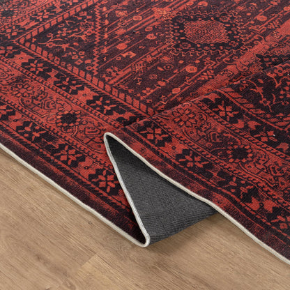 Bloom Rugs Washable Non-Slip 5' x 7' Rug - Red Traditional Bordered Area Rug for Living Room, Bedroom, Dining Room, and Kitchen - Exact Size: 5' x 7'