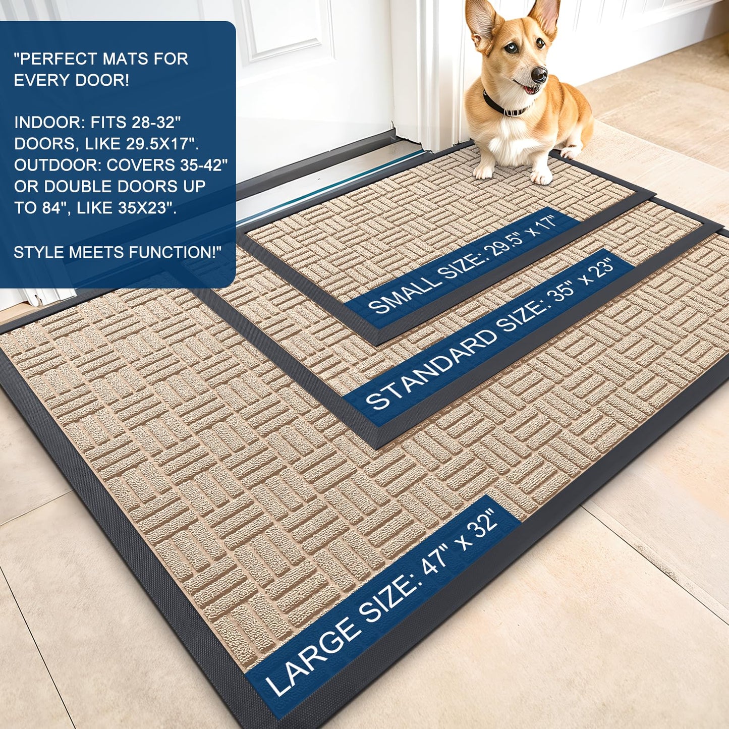 OLANLY Front Door Mat Outside Entrance 29.5x17, Absorbent, Heavy Duty Sturdy Natural Rubber Doormat Indoor Outdoor, Non-Slip, Stain and Fade Resistant, Low Profile Floor Mat for Entryway, Latte White