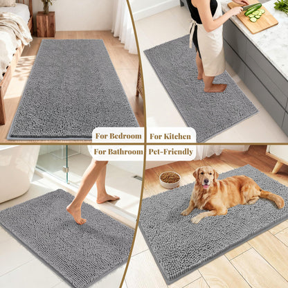HOMEK Bathroom Rugs Mat 72 x 48, Thick Soft Absorbent Chenille Bath Rugs, Rubber Backing Bath Mats for Bathroom Floor, Tub, Shower, Bedroom, Home Decor Accessories, Quick Dry Machine Washable, Grey