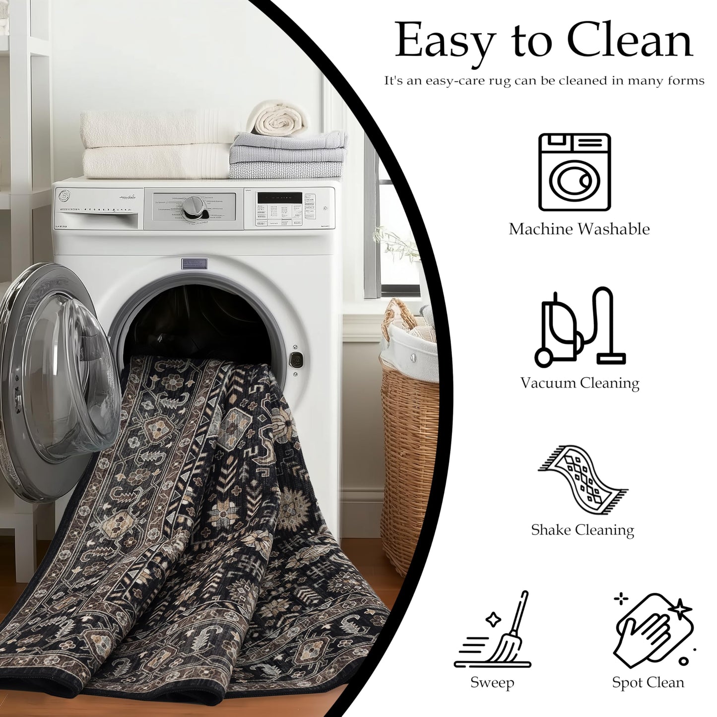 Ruaruarug Washable Area Rug 5x7 for Living Room, Bedroom, Ultra Soft Non Slip Stain & Fade Resistant, Pet & Kids Friendly, Suitable for High Traffic Areas Easy to Clean for Office Kitchen, Black Gold