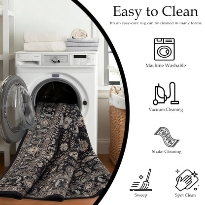 Ruaruarug Washable Area Rug 5x7 for Living Room, Bedroom, Ultra Soft Non Slip Stain & Fade Resistant, Pet & Kids Friendly, Suitable for High Traffic Areas Easy to Clean for Office Kitchen, Black Gold