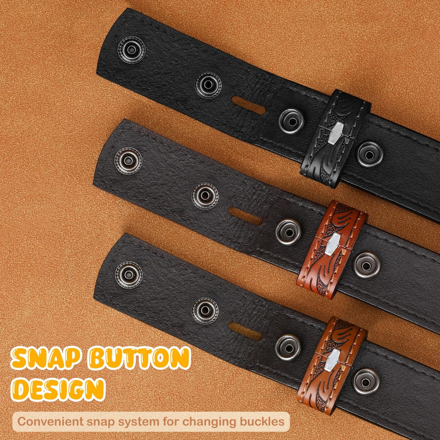 SANSTHS Kids Western Belt without Buckle Genuine Leather Boys Girls Belt Strap Cowgirl Cowboy Belts for Jeans Western Gifts, Embossed Leaf/Brown