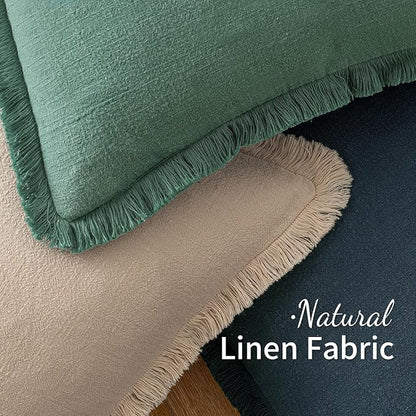 MIULEE Decorative Throw Pillow Covers Neutral Linen Fringe Throw Pillows Set of 2 Navy Blue Boho Farmhouse Cushion Covers with Tassels for Couch Sofa Bed Living Room Spring Home Decor 18x18 Inch