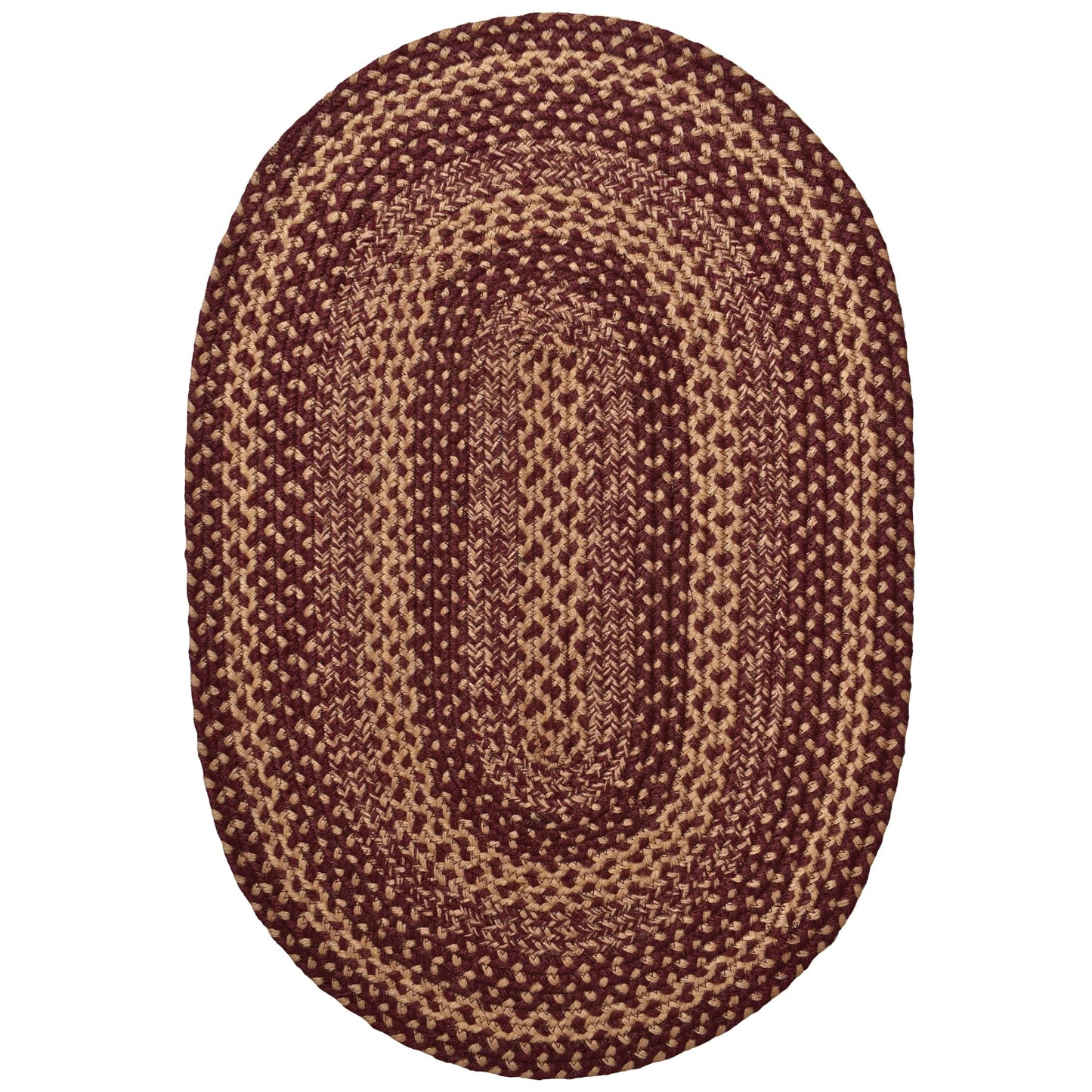 Rugance Rustic Trails 2x3' Oval Braided Rugs – Burgundy & Tan Rustic Braided Kitchen Rug, Primitive Entry Mat, Farmhouse Country Jute Décor