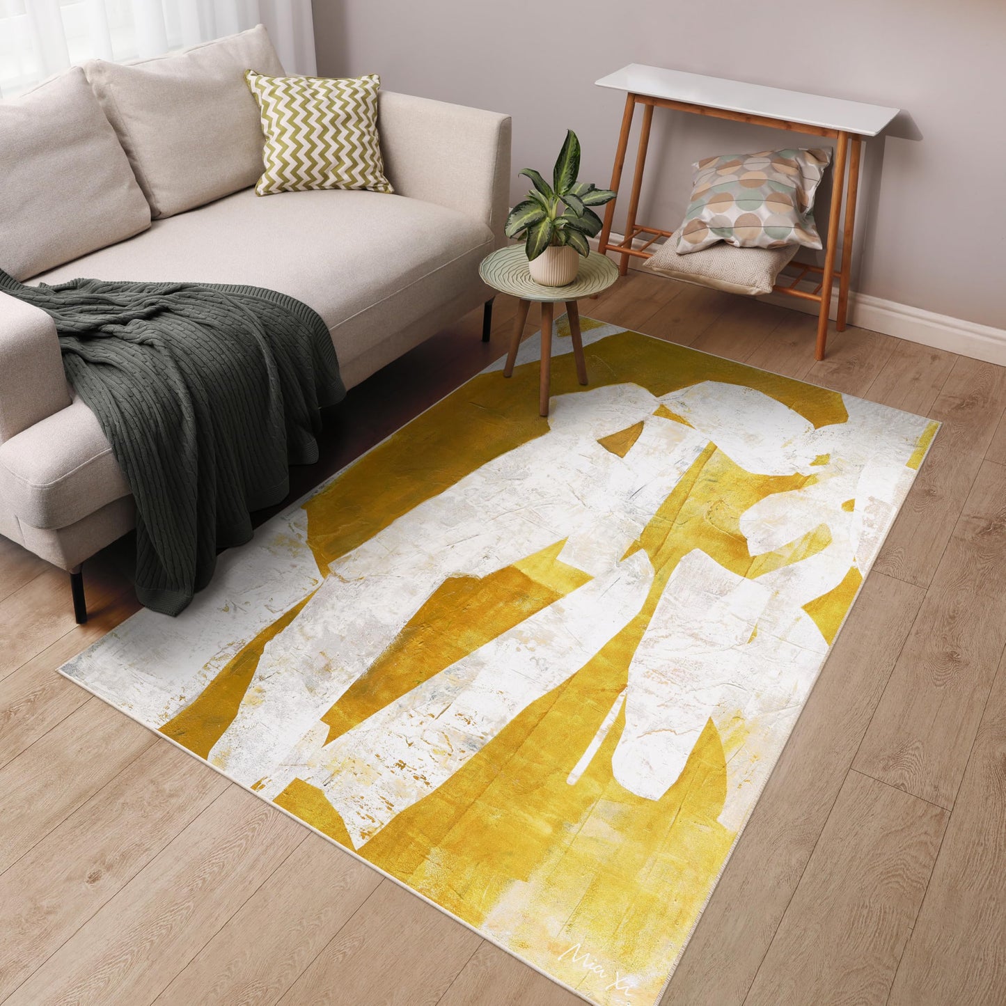 Empire Art Direct White Items Washable Abstract Art Area Rug Size 5'x8', Power-loomed, Heavenly Softness with Non-Slipping Backing