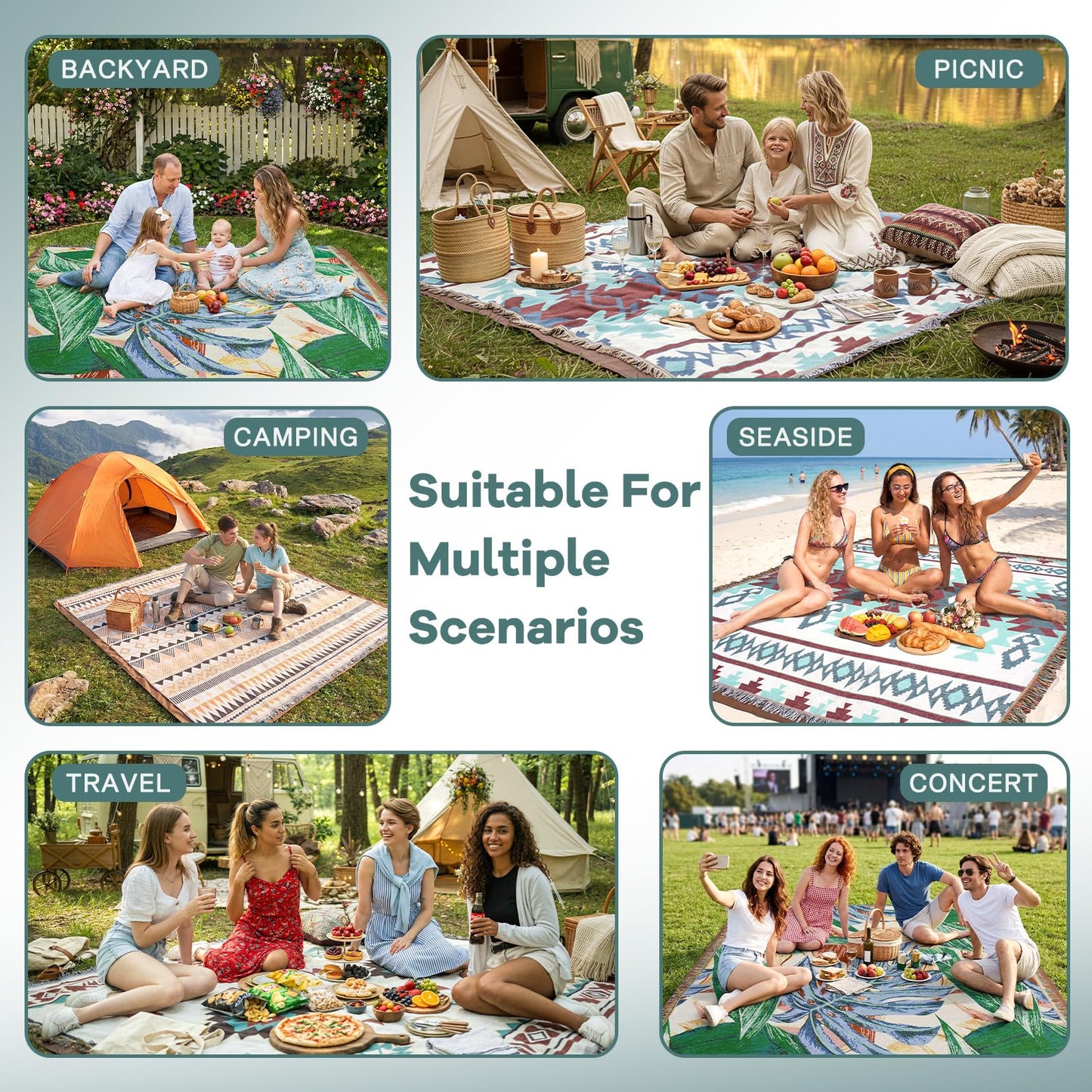 2 in 1 Extra Large Camping Blanket Outdoor Rug Picnic Yoga Mat Lightweight Car Essential Roadtrip Gadget Rv Accessories Glamping Gear Must Haves Hiking Stuff Backpacking Necessities Women Beach Gift