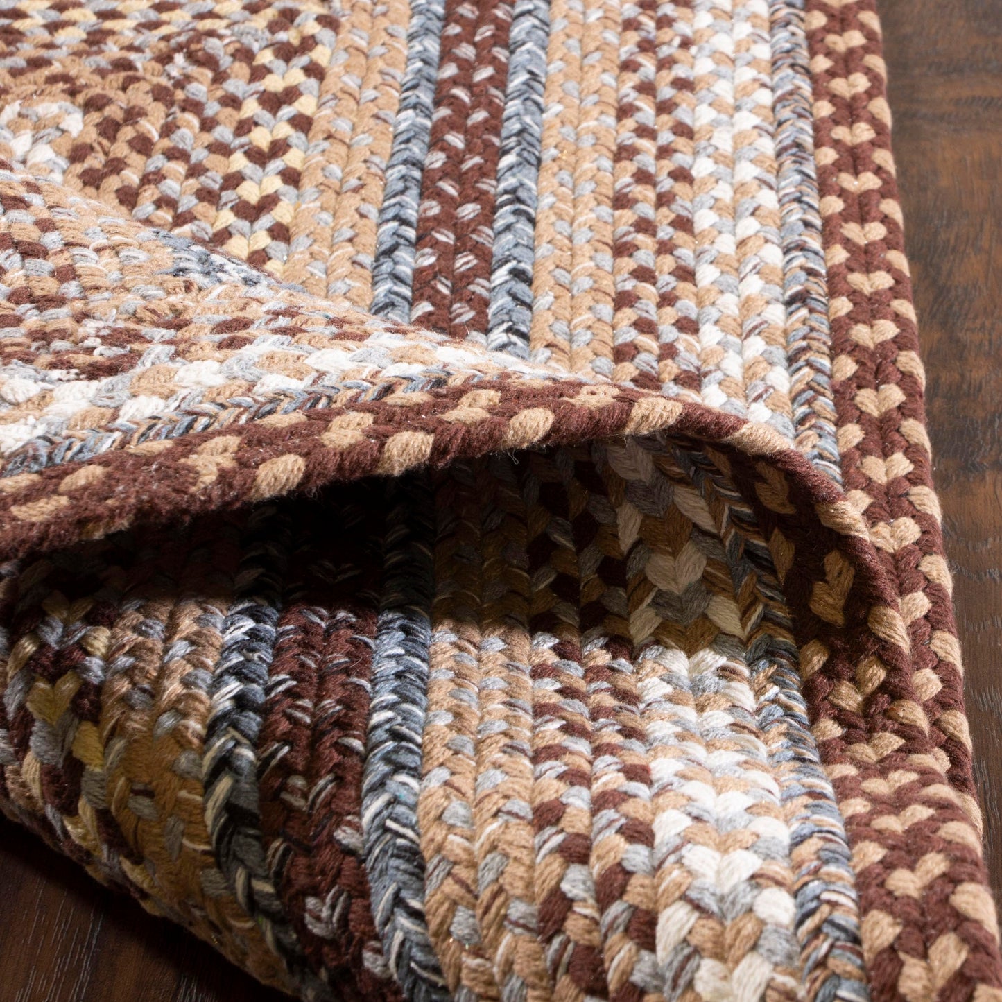 Super Area Rugs 20x30 Farmhouse Braided Rug - Natural Soft Cotton Carpet for Bathroom, Kitchen, Doorway - Primitive Country Woven Rug - Brown/Slate Gray/Ivory