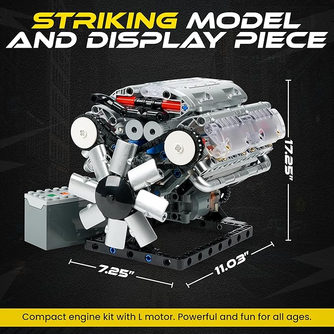V8 Engine Model Kit for Teens &amp Adults - Build Your Own Mini V8 Engine Kit with Visible Combustion Engine That Works Functional DIY Engineering STEM Kit w/ 535 Pieces for Ages 14+