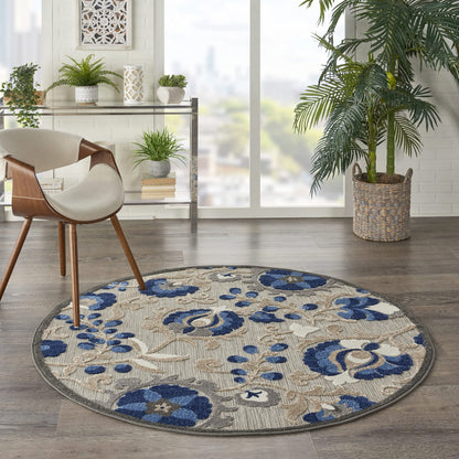 Nourison Home Aloha Natural Blue 4' x Round Area Rug - Easy Clean, Non Shedding, Bed Room, Living Room, Dining Room, Kitchen (4' x Round)