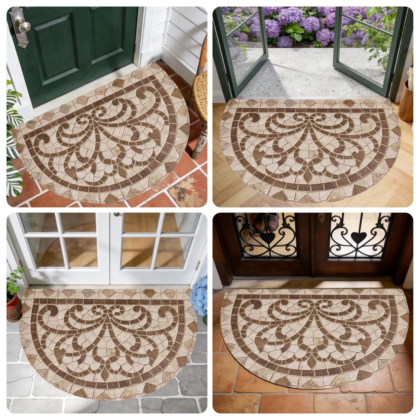 WOYUO Half Circle Door Mat 20"x31.5" Non-Slip Washable Welcome Mat, Low Profile Front Door Mat Semicircular Entrance Doormat, Dirt Trapper Floor Mat (Brown Marble Pattern, 24"x 36" Large Half Round)