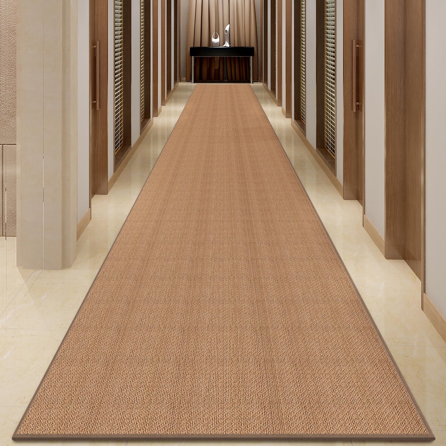 20ft Natural Jute Hallway Runner Rug Non Slip Washable, Rubber Backed Long Khaki Indoor Entryway Runner, Absorbent Kitchen Carpet Sink Rug