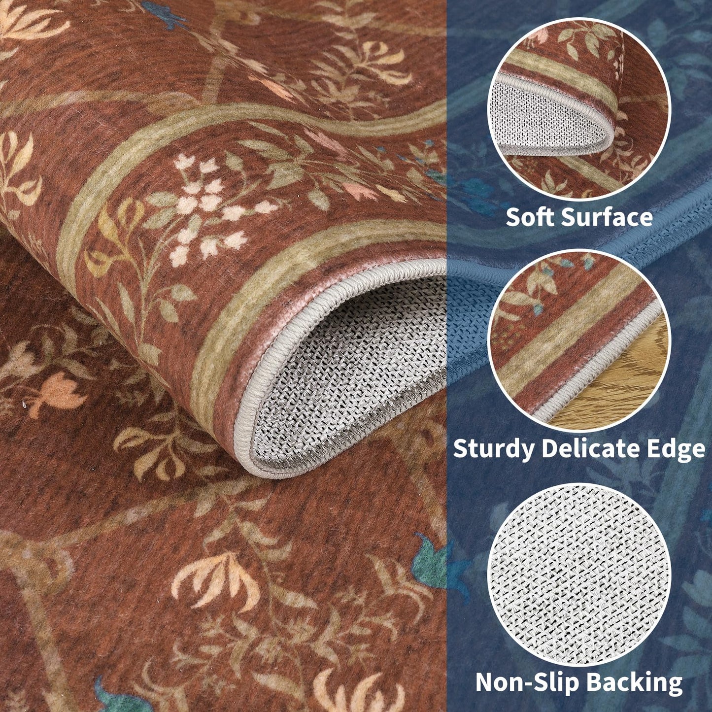 Garvee 8x10 Rugs for Living Room Floral Rug for Bedroom Washable Rugs Stain Resistant Easy Cleaning Non Slip Floor Cover for Dining Room Office Nursery, Red