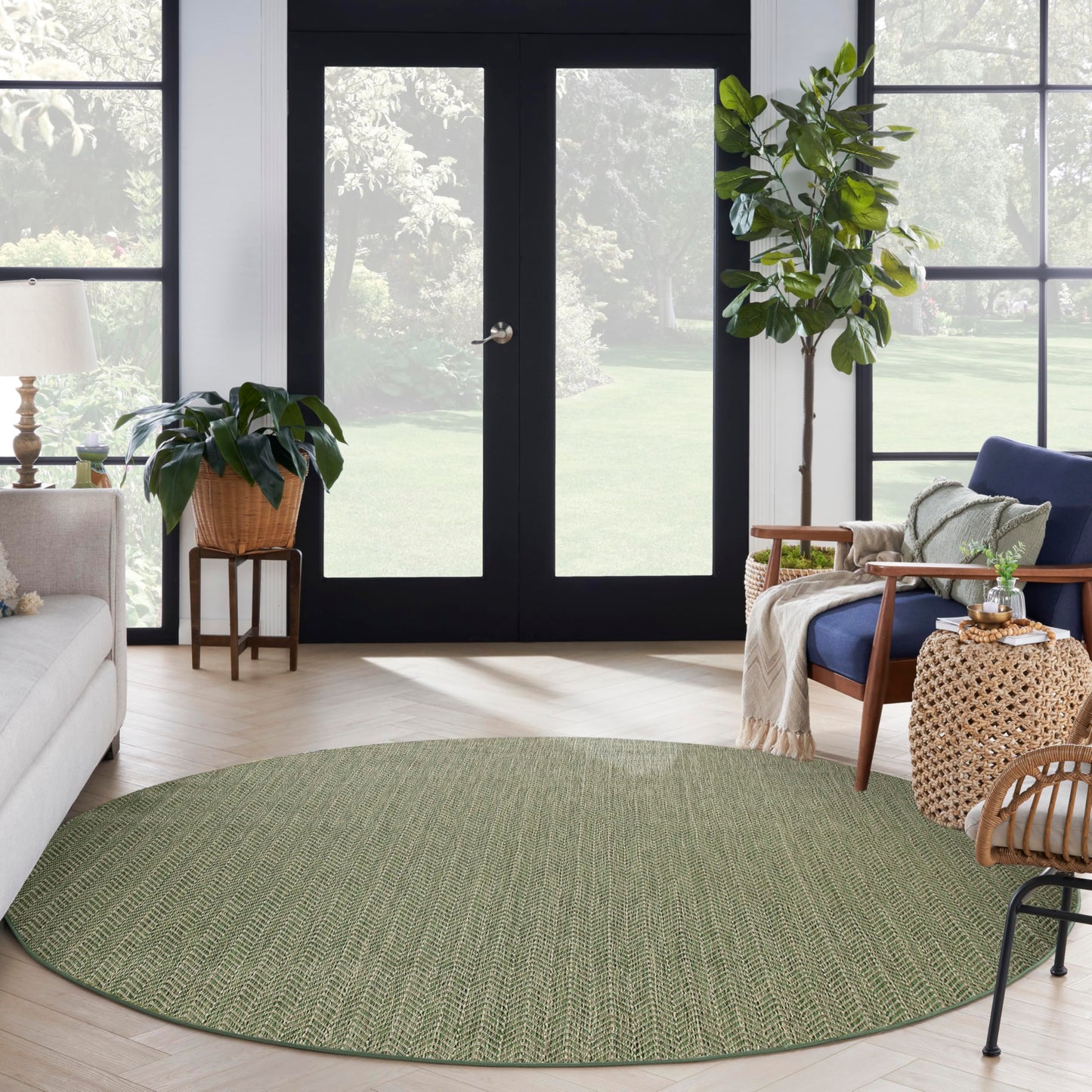 Nourison Home Horizon Indoor/Outdoor Green 8' x Round Area Rug - Easy Clean, Non Shedding, Bed Room, Living Room, Dining Room, Kitchen (8' x Round)