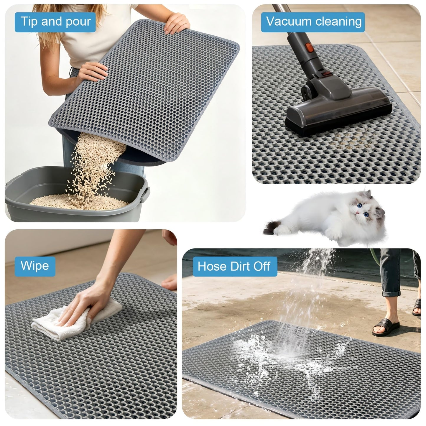 Xuanyaente Cat Litter Mat Litter Box Mat (Gray, 23.4 X 14.7 Inches)