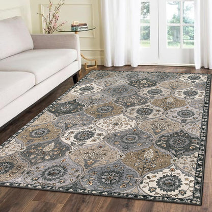 Lahome Moroccan Trellis Washable Area Rug, 5x7 Rugs for Living Room Indoor Non-Slip, Large Oriental Accent Throw Carpet for Bedroom Entryway Bathroom Office Elise, Grey