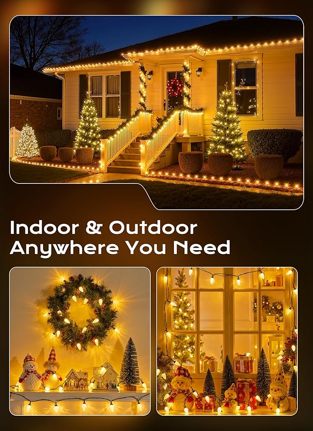 C9 Christmas Lights Outdoor, 72 FT 110 LED C9 String Lights, 8 Modes & Timer Connectable Waterproof for Christmas Tree Light Indoor Outdoor Roofline Patio Outside Garden Yard Xmas Decor, Warm White