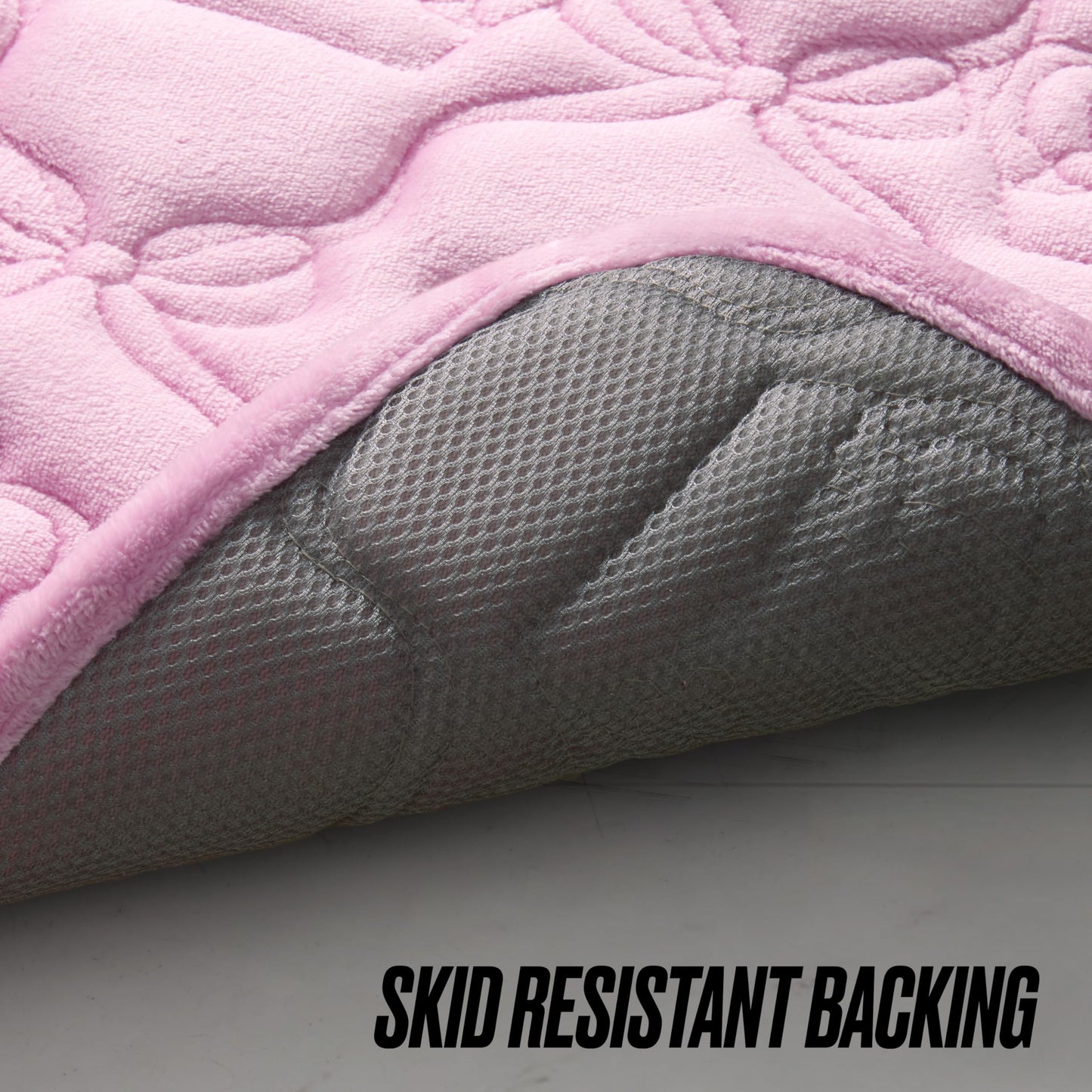 Juicy Couture Quilted Memory Foam Bath Mat, 17" x 24" Bow Lattice Pink Skid-Resistant Bath Rug