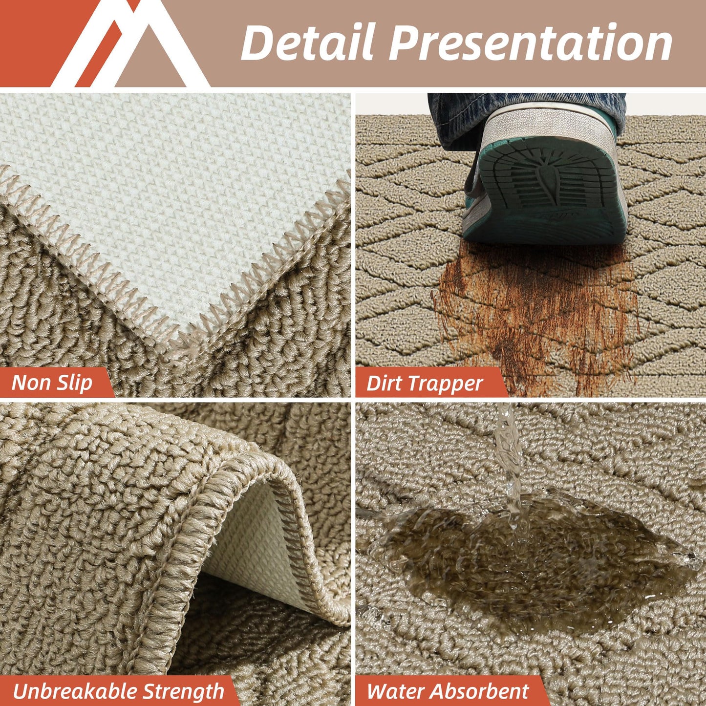 COSY HOMEER 48x20 Inch/30X20 Inch Kitchen Rug Mats Made of 100% Polypropylene 2 Pieces Soft Kitchen Mat Specialized in Anti Slippery and Machine Washable for Home Kitchen,Beige