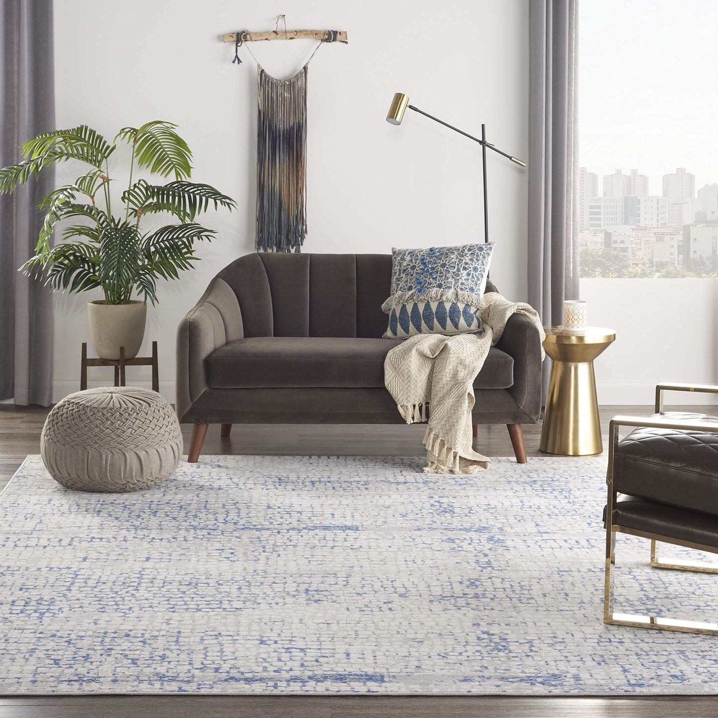Nourison Home Whimsicle Abstract Grey Blue 7' x 10' Area Rug, Easy Cleaning, Non Shedding, Bed Room, Living Room, Dining Room, Kitchen (7x10)