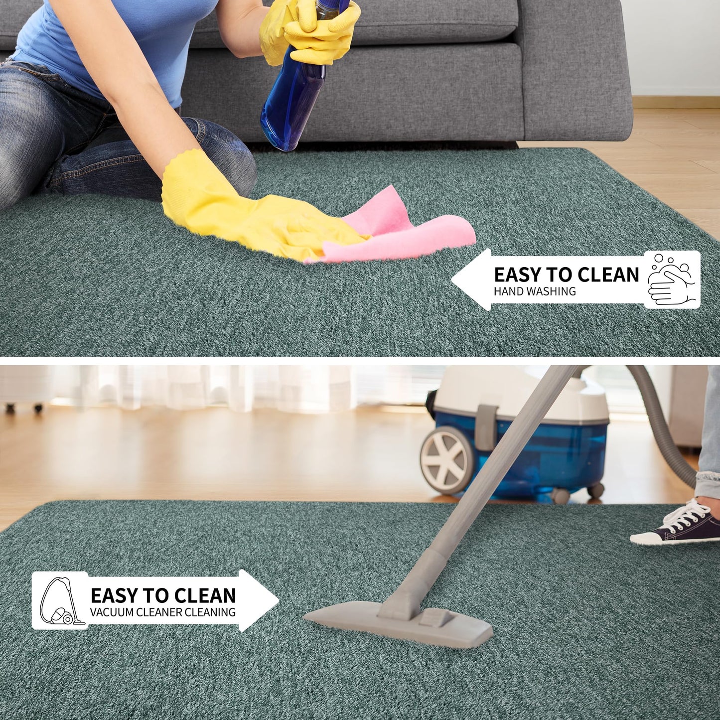 Tepook Soft Rugs for Living Room Bedroom, 4x6 Grey Green Modern Washable Non-Slip Area Rug, Indoor Memory Foam Carpets for Boys Girls Room Home Decor