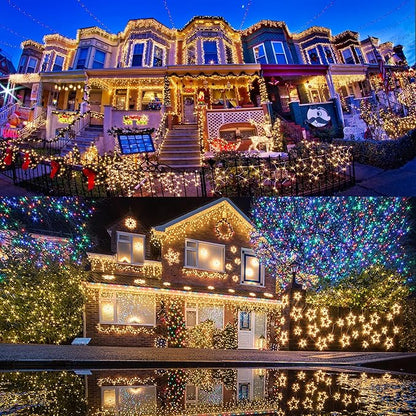 LJLNION 1000LED Christmas Lights, Extra Long 328FT Xmas Green Wire Fairy String Lights Plug in Outdoor, Remote Control & 8 Lighting Modes, Waterproof for Wedding Party Bedroom Decorations, Warm White