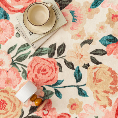 PureCozy Washable Floral Area Rug 8x10 Beige Living Room Large Carpet Bedroom Scalloped Flower Non Slip Soft Throw Rug Farmhouse Low Pile Thin Indoor Floor Cover for Dining Room Office