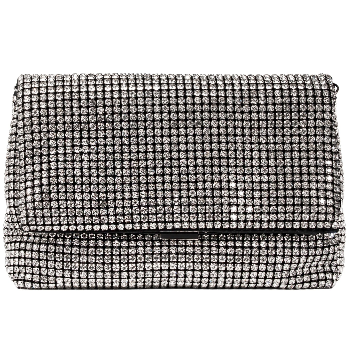 SARA DESIGNS Luxury Crystal Rhinestone Envelope Clutch Bag - Sparkly Silver Evening Purse for Weddings, Galas, and Formal Events - Designer Sparkle Pouch with Detachable Chain