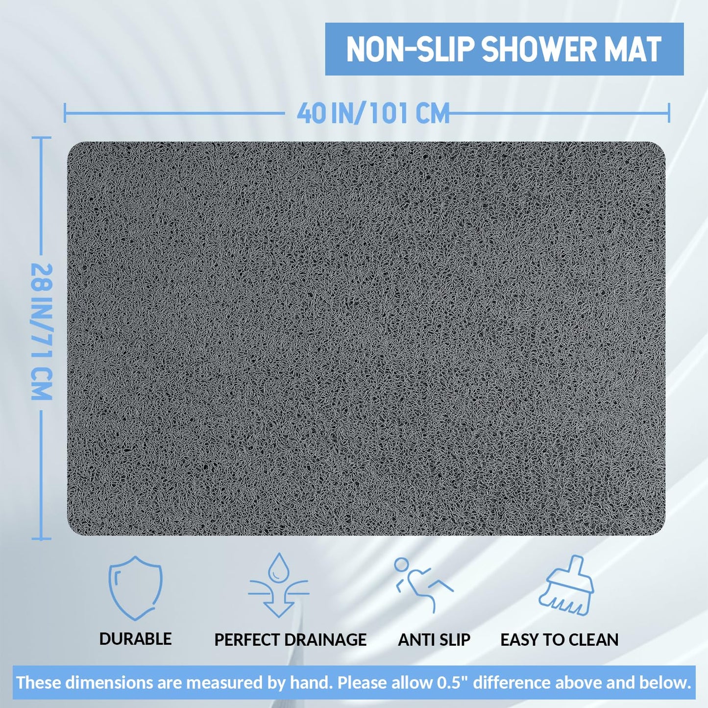 Hargiis Non-Slip Bathtub Mat, Anti Slip Shower Mat, Fast Drying Bathtub Mats, Foot Scrubber Mat, Anti Slip Mat for Tub, Floor, Bathroom, Kitchen, Home, Hotel (Grey 40"×28")