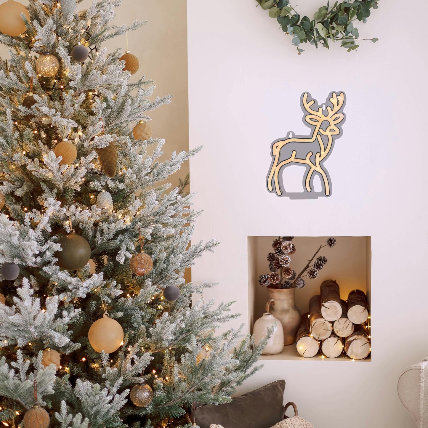 Christmas Reindeer Neon Sign,Adjustable Brightness Elk LED Neon Light Sign for Wall Decor,Deer Neon Signs USB Powered for Bedroom Xmas Eve Pub Club New Year Decor(Yellow)