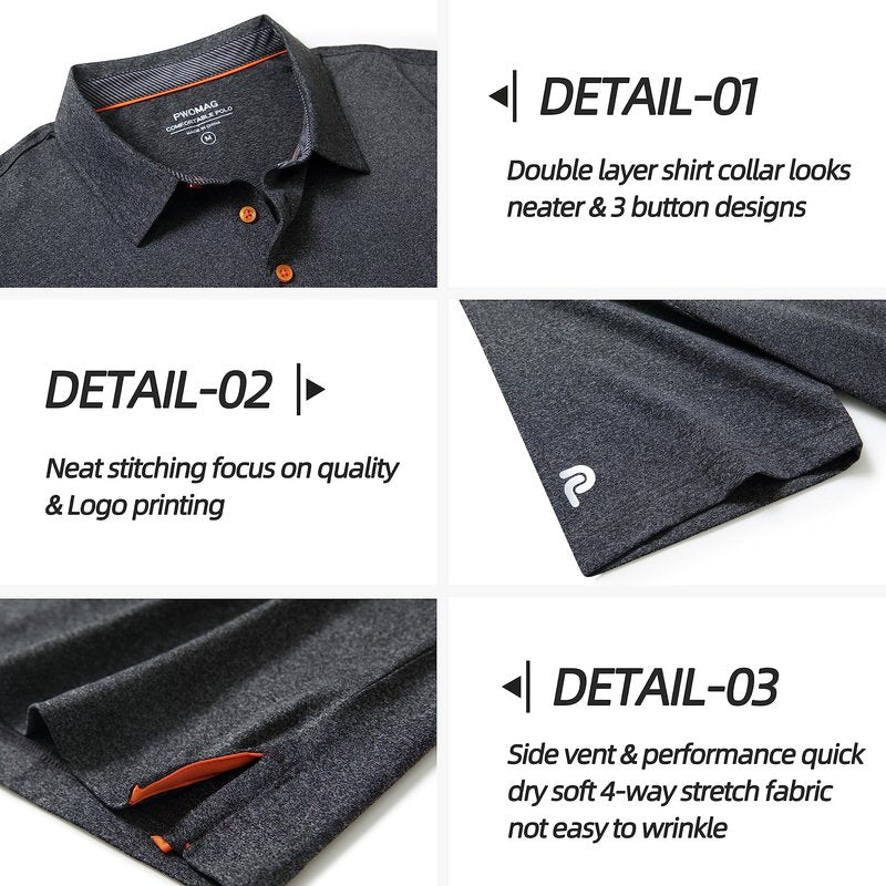 Golf Shirts for Men Dry Fit Performance Casual Collared Mens Golf Polo Shirts Moisture Wicking 4 Way Stretch Polo Shirts for Men Short Sleeve Polo Shirts, XXL Black