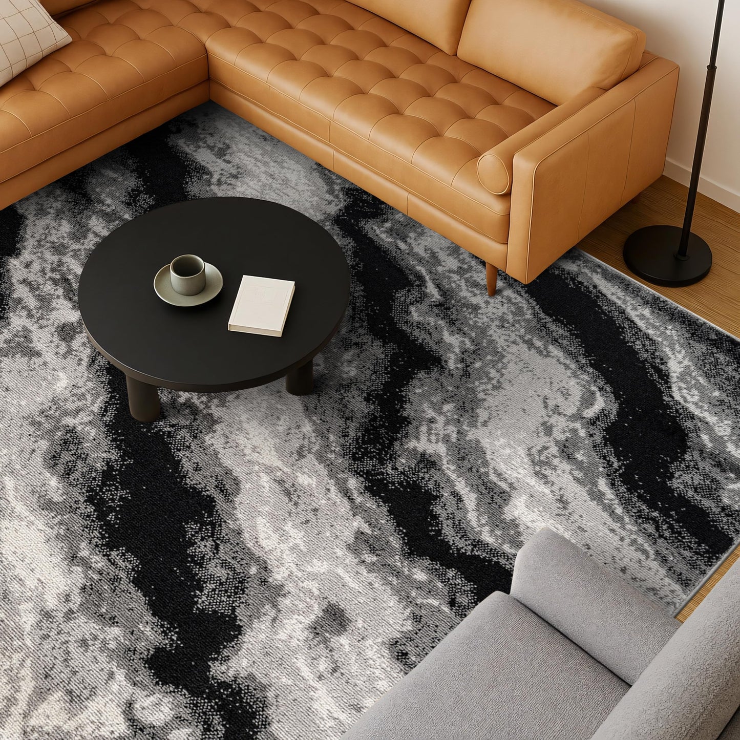 Rugshop Black Gray Marble Swirl Area Rug Non-Shedding Contemporary Indoor Carpet for Living Room Bedroom Kitchen 5' x 7'
