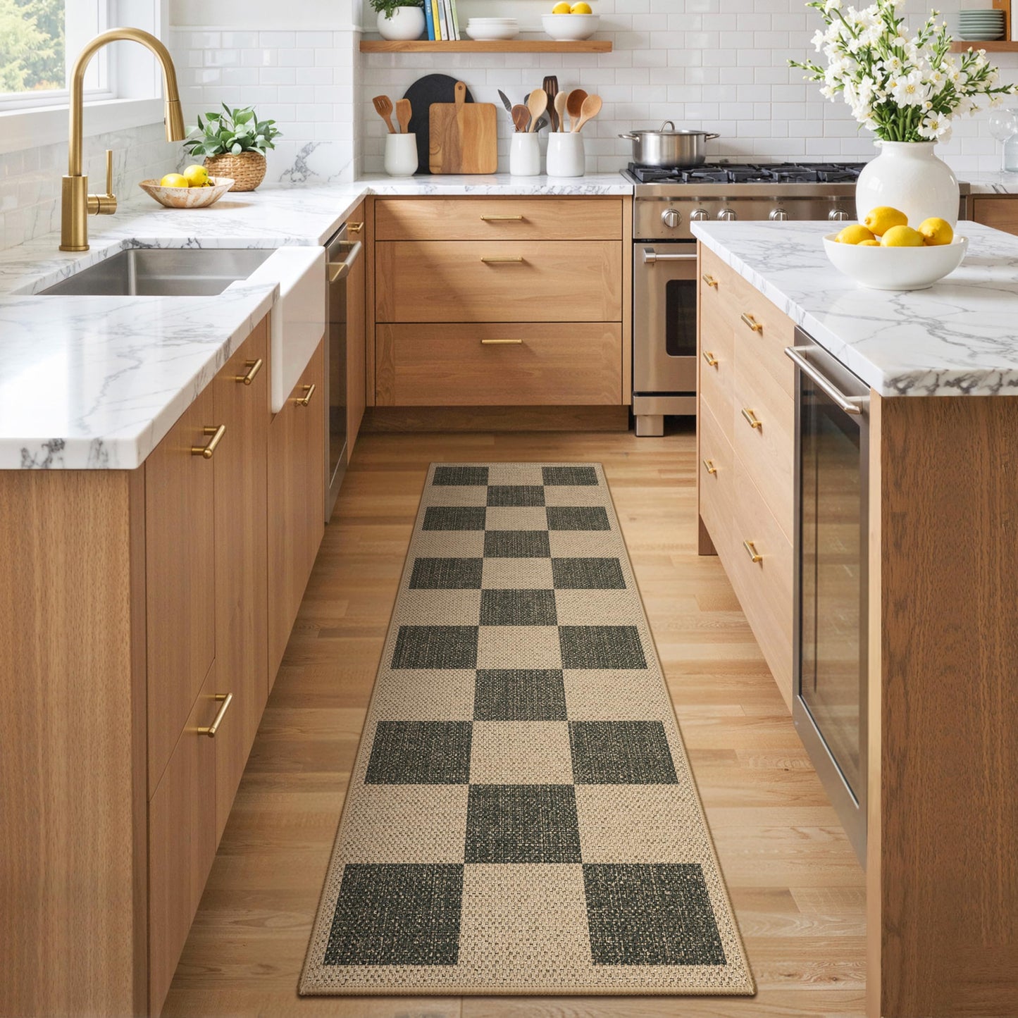 Bavni Checkered Easy Jute Rug,2x6 Runner Rug Machine Washable Non Slip Woven Plaid Carpet, Geometric Diamond Non Shedding Low Pile Modern Farmhouse Hallway Runner for Kitchen, Laundry, Corridor