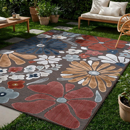 Beverly Rug Outdoor Rug 8x10 Modern Floral Tropical Area Rugs for Outdoor and Indoor Patio Easy to Clean Non Shedding Living Room Porch Garden Washable Outside Carpet (8 x 10 Terracotta)