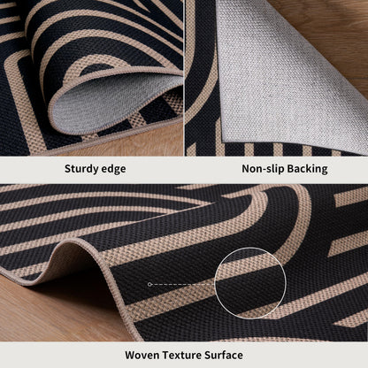 Tangsoo Modern Easy Jute Rug 5x7 Large Washable Area Rugs for Dining Room Table,Non-Slip Thin Black Indoor Outdoor Rug,Farmhouse Neutral Throw Mat for Living Room Backyard Patio Office Home Decor