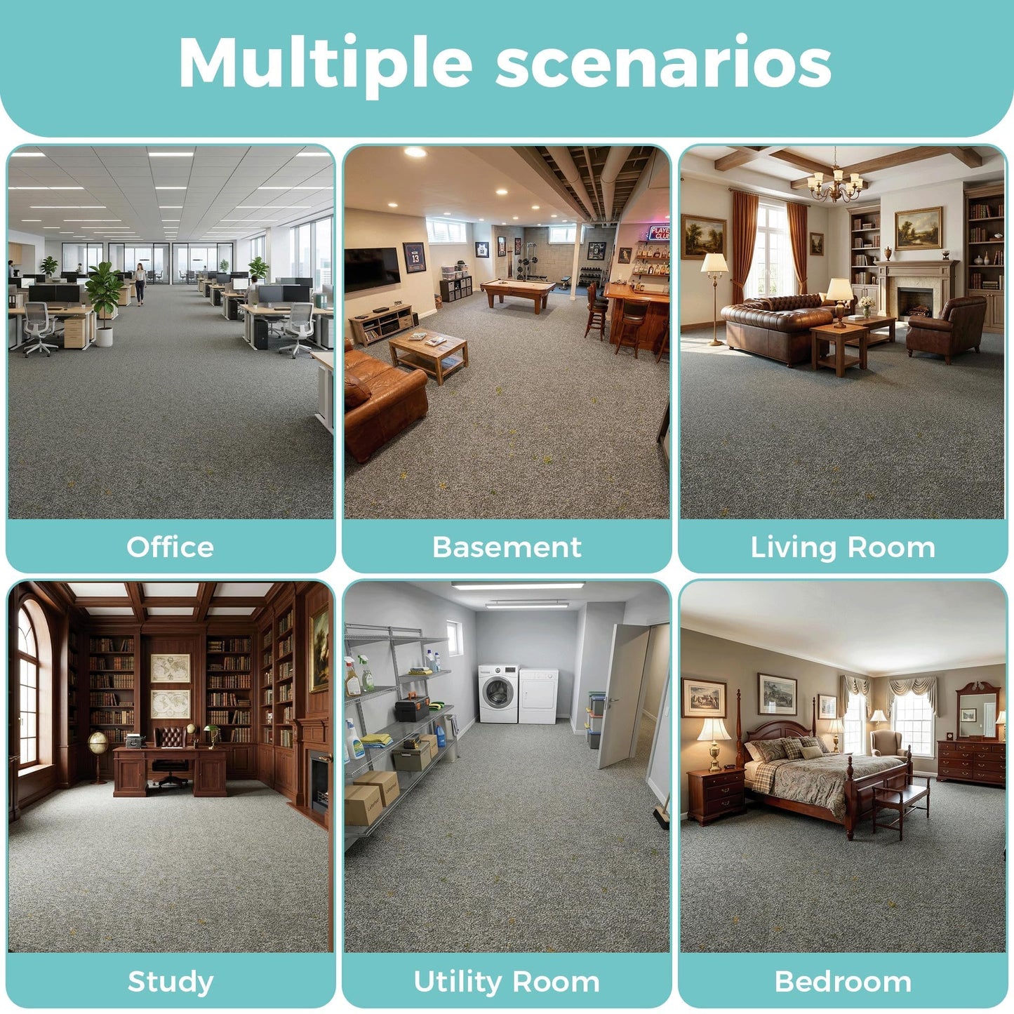 jxgzyy Commercial Carpet Tiles 20x20in, 0.38" Thickened Carpet Squares with Silicone Backing, Heavy Duty Carpet Floor Tiles with Padding Attached for Home Office Garage Hotel, 12 Pcs/32.4 Sqft