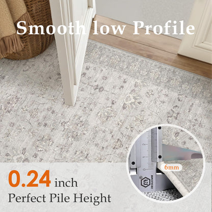 PureCozy 8x10 Living Room Area Rug Gray Washable Vintage Carpet Non Slip Low Pile Bedroom Traditional Distressed Large Throw Retro Grey Rug for Dining Room Home Office
