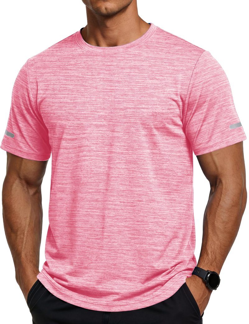 MAGCOMSEN Running Shirts for Men Dry Fit Moisture Wicking Top Casual Workout Crew Neck Activewear T-Shirts Pink, L