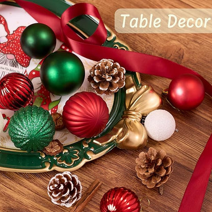 50ct Christmas Balls Ornaments for Xmas Tree, Red Green White Shatterproof Christmas Tree Decorations Hanging Ball for Holiday Party Decor(1.57"-2.36")